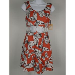 Smak Parlour Moth Print Orange Cutout Mini Dress S Retro Mod Sleeveless